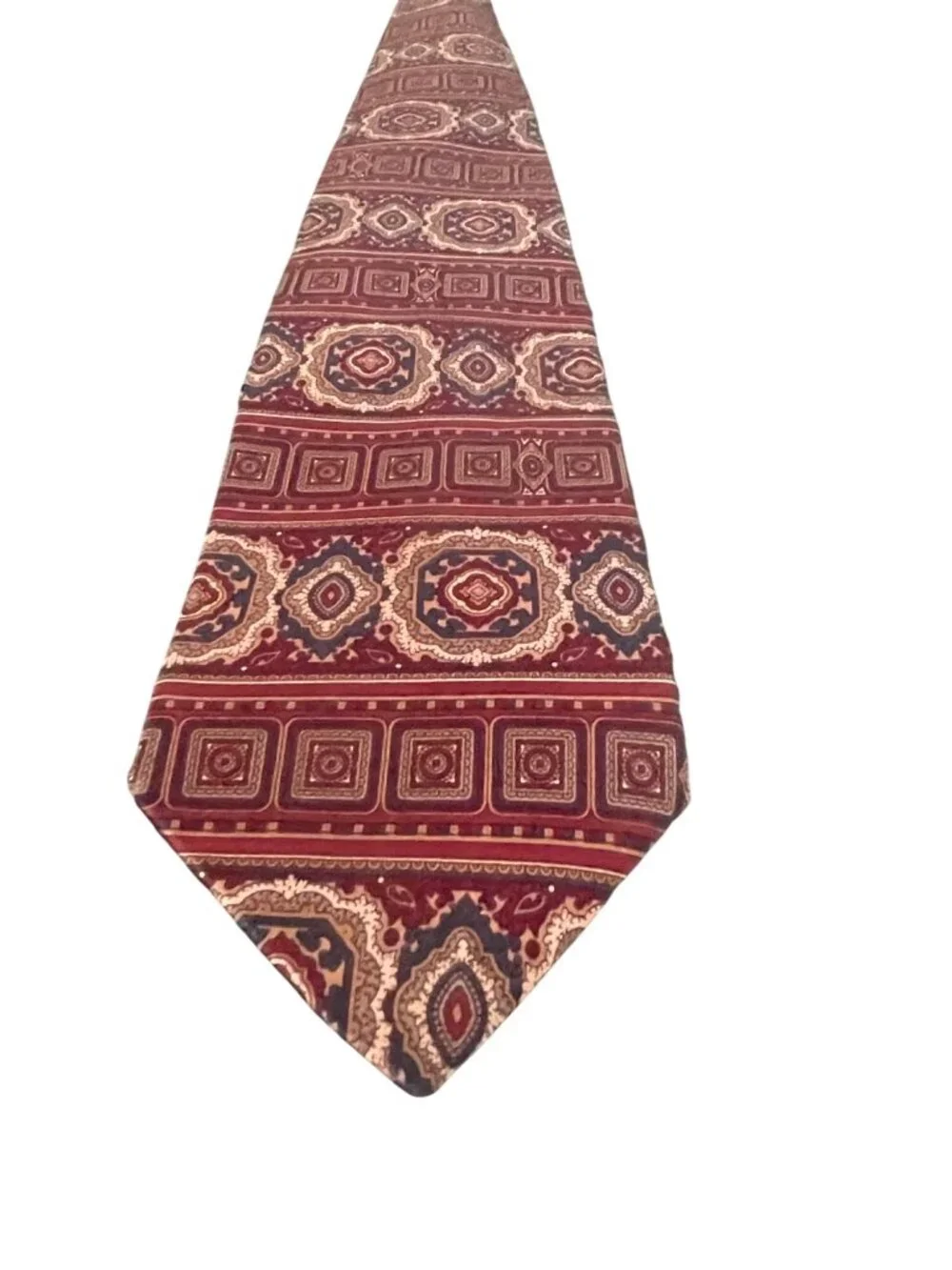Bill Blass Mens Silk Tie Red & Gold Geometric Pattern Dry Clean Only